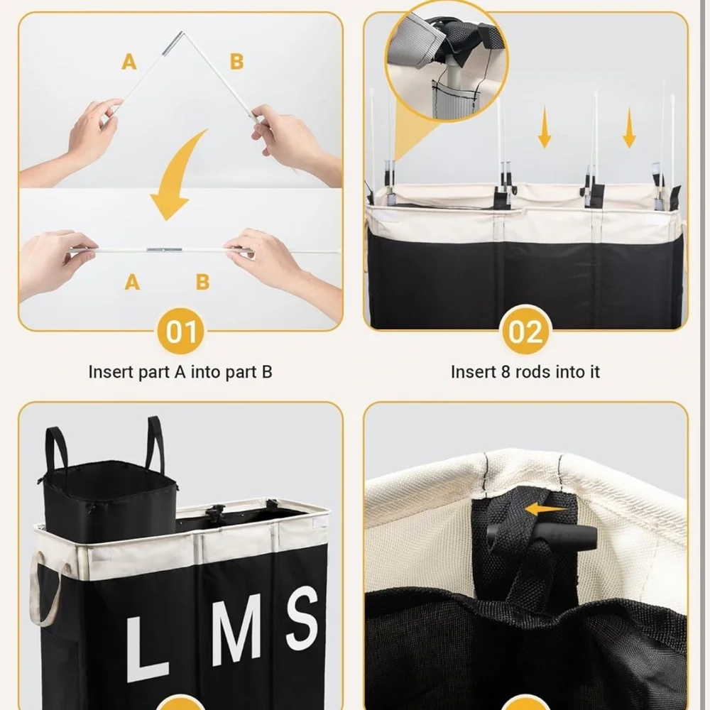 Laundry Hamper with lid and 3 section